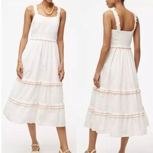 J.CREW Midi Dress Women 10 White Orange Scalloped Trim NEW Pockets Cotton CA107